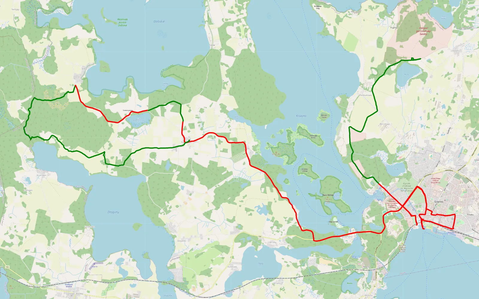 Map of Świdry Kamionki i fajny objazd - 43 km offroad trail, Giżycko County