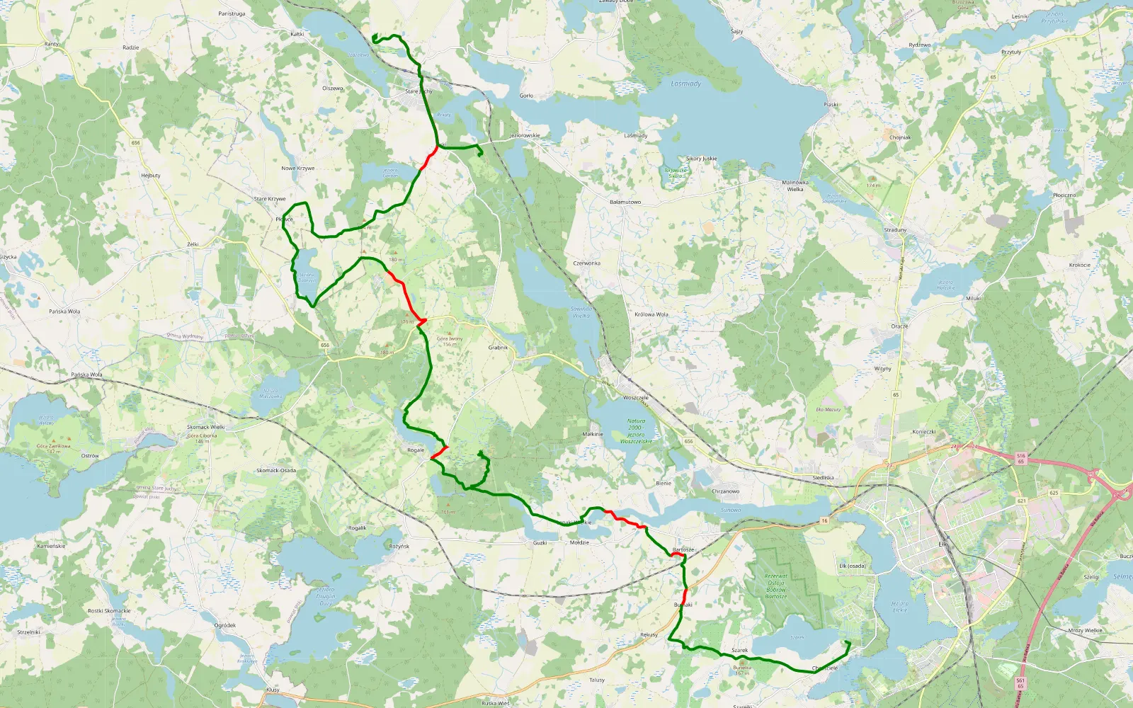 Mapa trasy 19.01.25 Mazury - 38.3 km trasy offroad, Powiat Ełcki