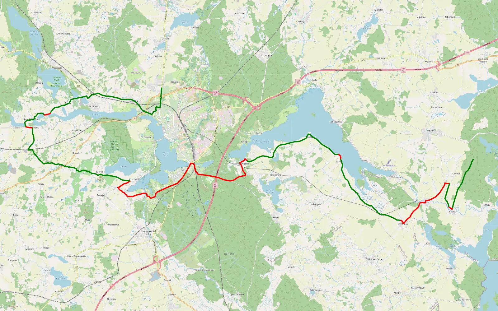 Mapa trasy Romoty - Siedliska - 45.6 km trasy offroad, Powiat Ełcki