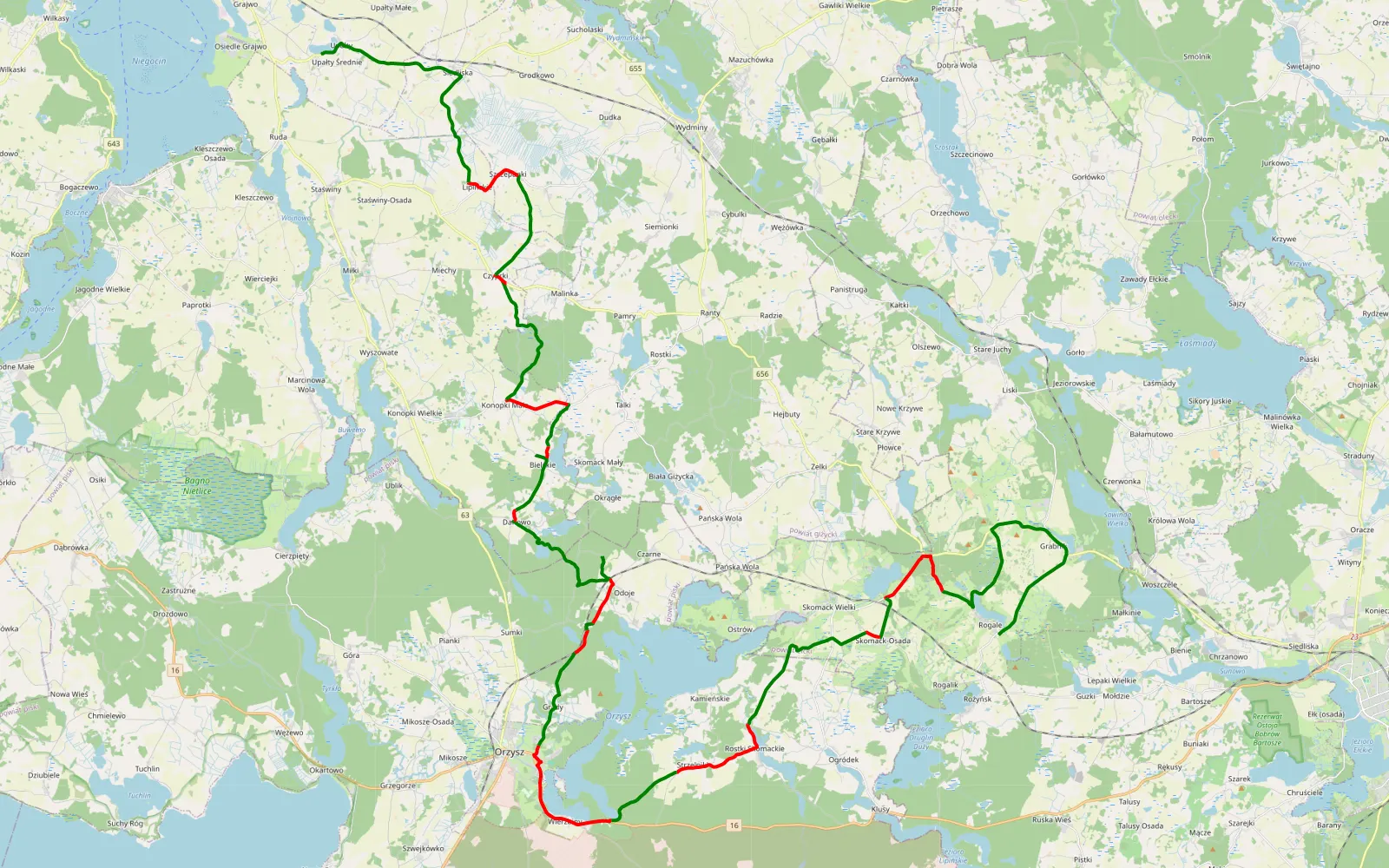 Mapa trasy Fdgyt - 58.7 km trasy offroad, Powiat Giżycki
