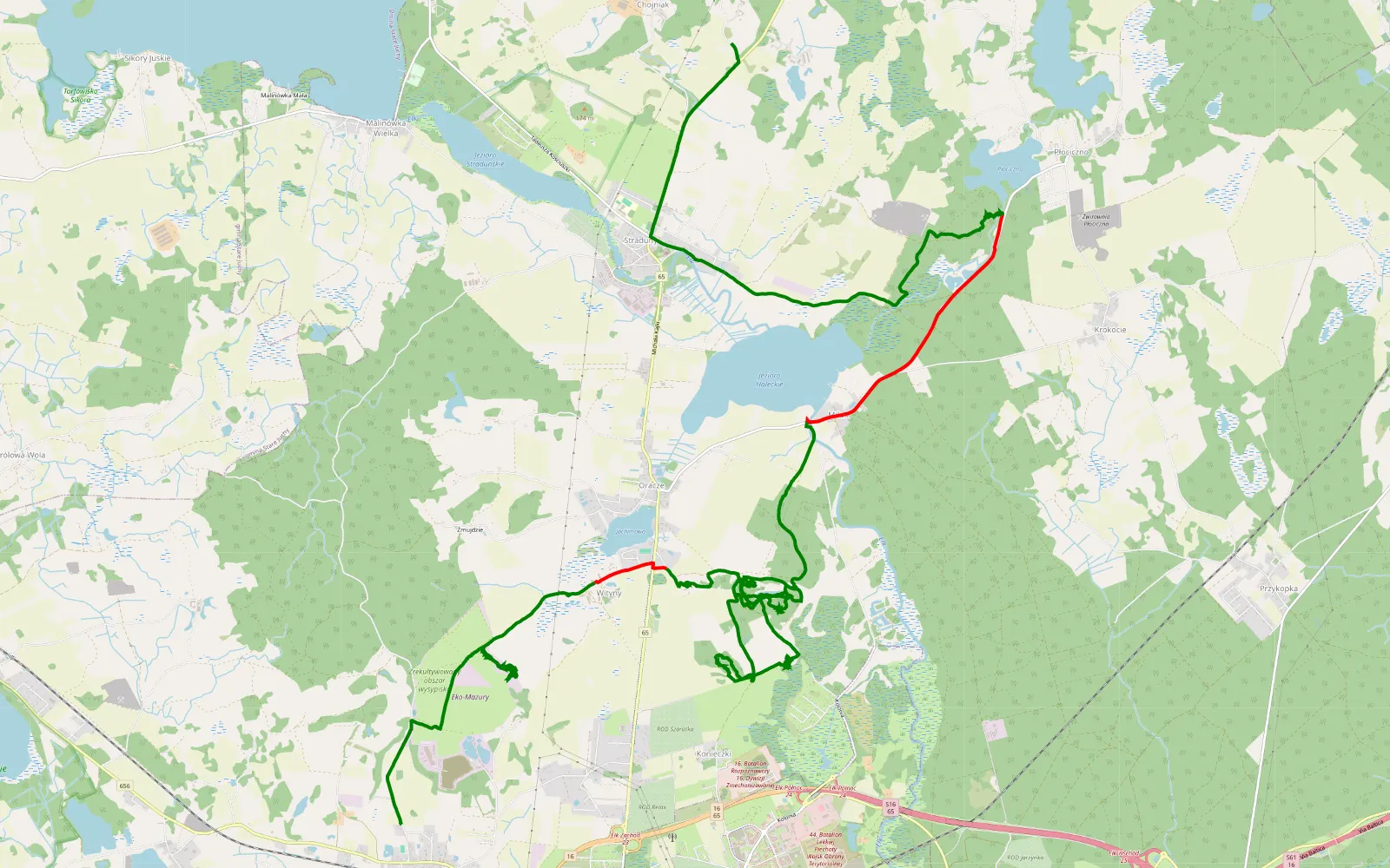 Mapa trasy Siedliska - Straduny - 25.9 km trasy offroad, Powiat Ełcki