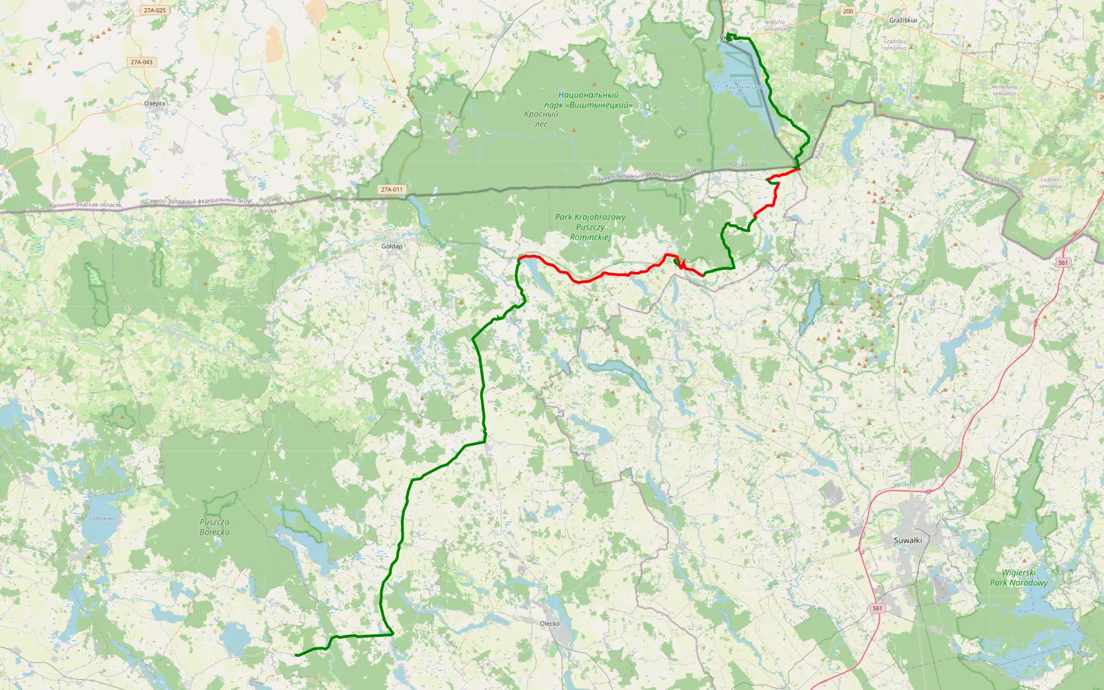 Mapa trasy Wydminy Litwa - 47 km trasy offroad, Powiat Gołdapski