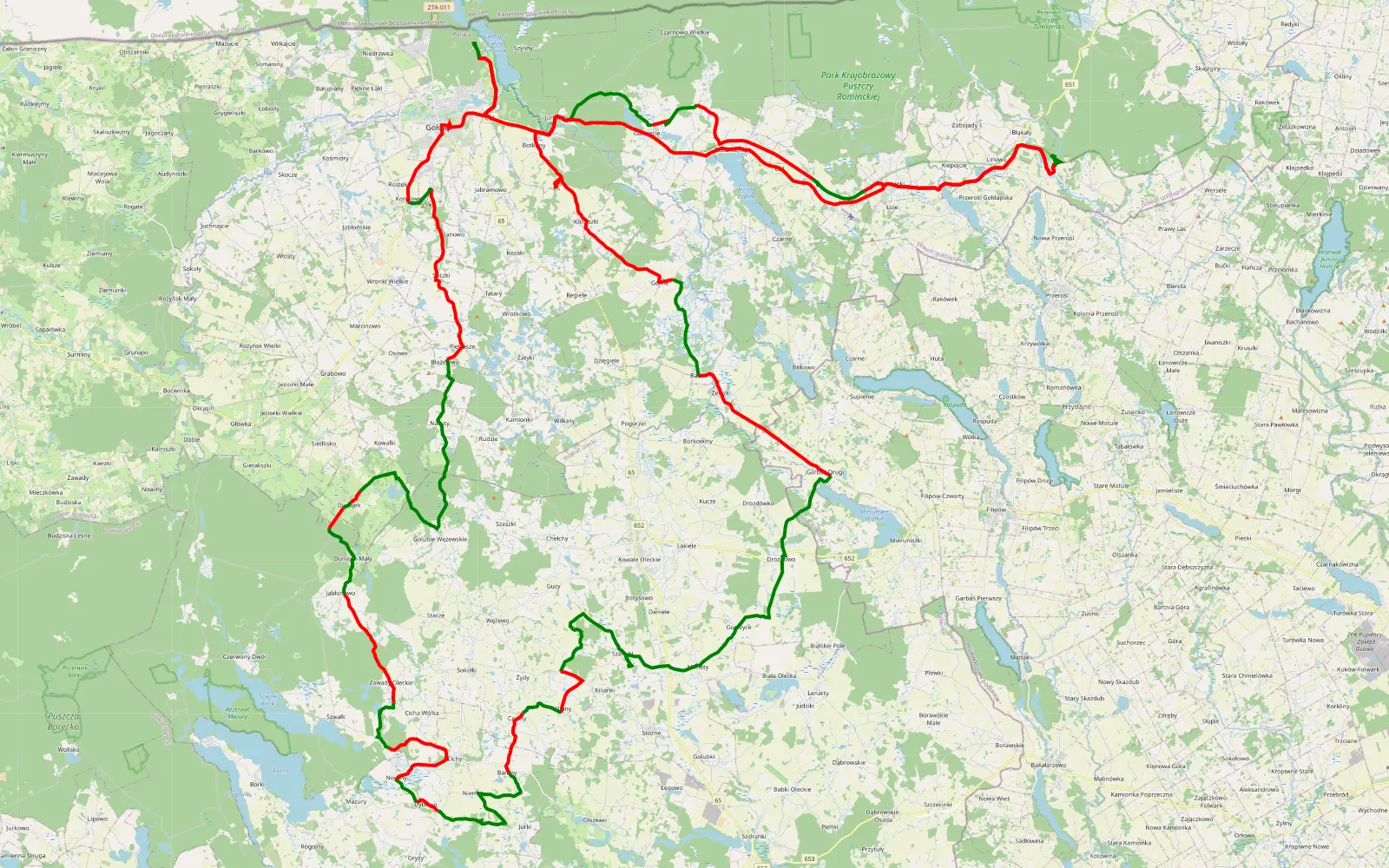 Mapa trasy Szarejkowe wzgórza 13 - 153.9 km trasy offroad, Powiat Gołdapski