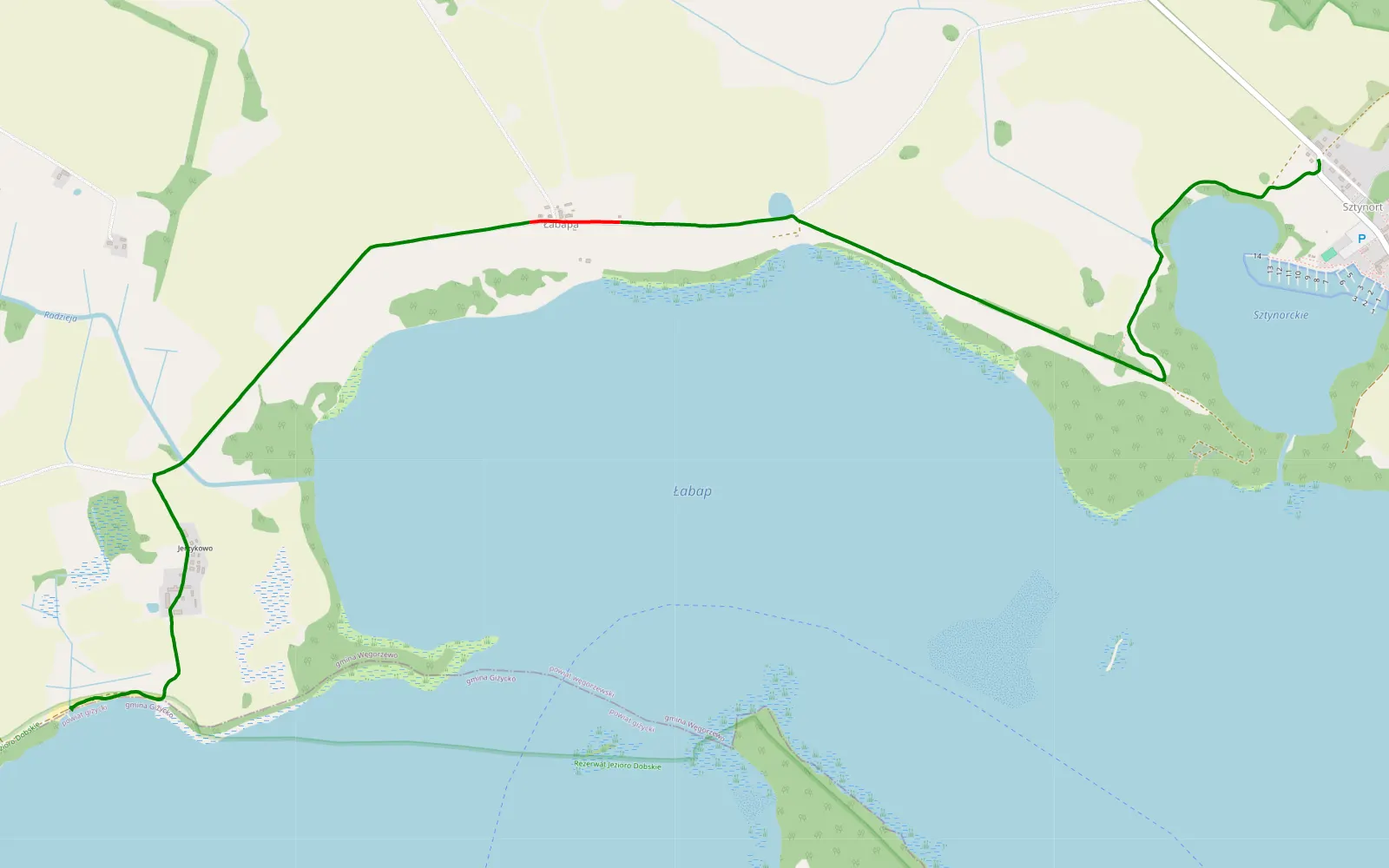 Mapa trasy Sztynort - Radzieje - 6.9 km trasy offroad, Powiat Węgorzewski
