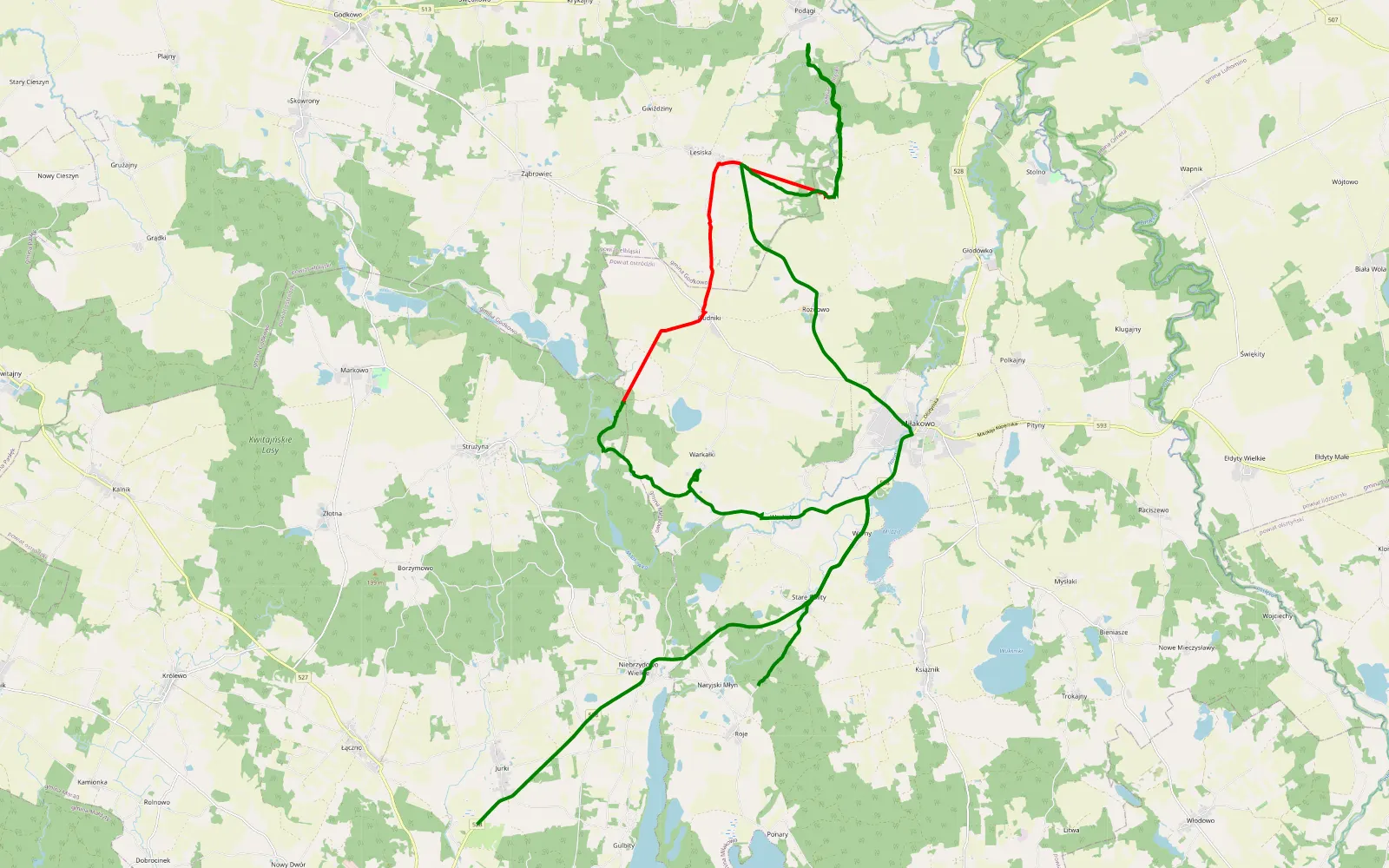 Mapa trasy Piłem alkohol - 21.2 km trasy offroad, Powiat Ostródzki