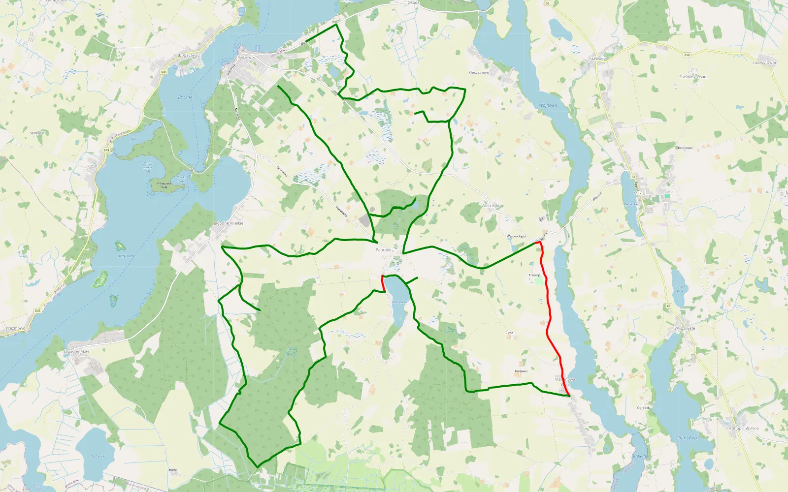 Mapa trasy Giżycko/Rydzewo - Rydzewo - 40.9 km trasy offroad, Powiat Giżycki