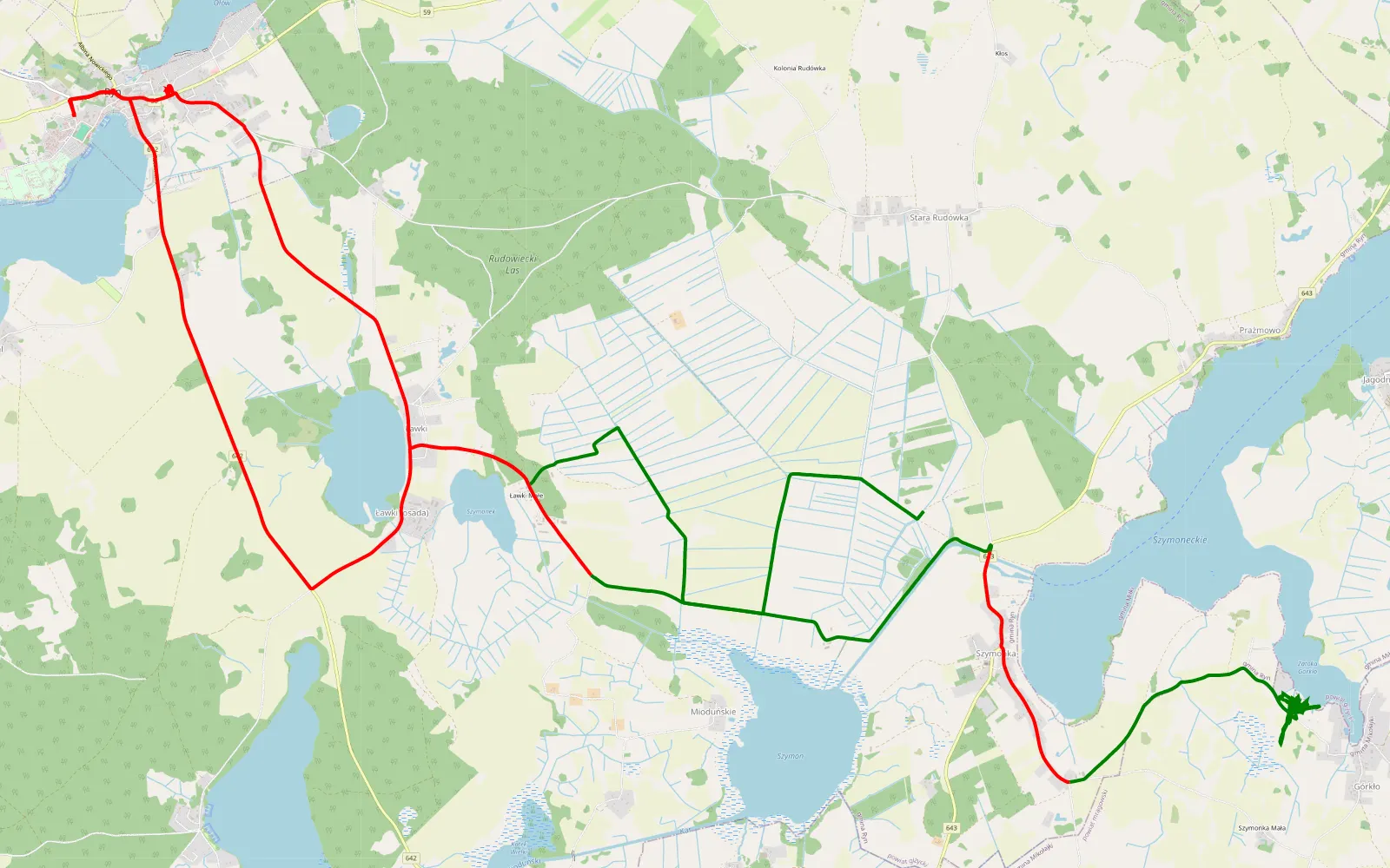 Mapa trasy Szymonka - Górkło - 38.1 km trasy offroad, Powiat Giżycki