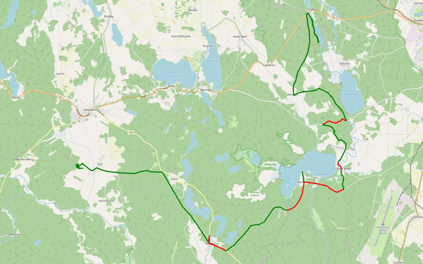 Mapa trasy Ghg - 38.3 km trasy offroad, Powiat Szczycieński