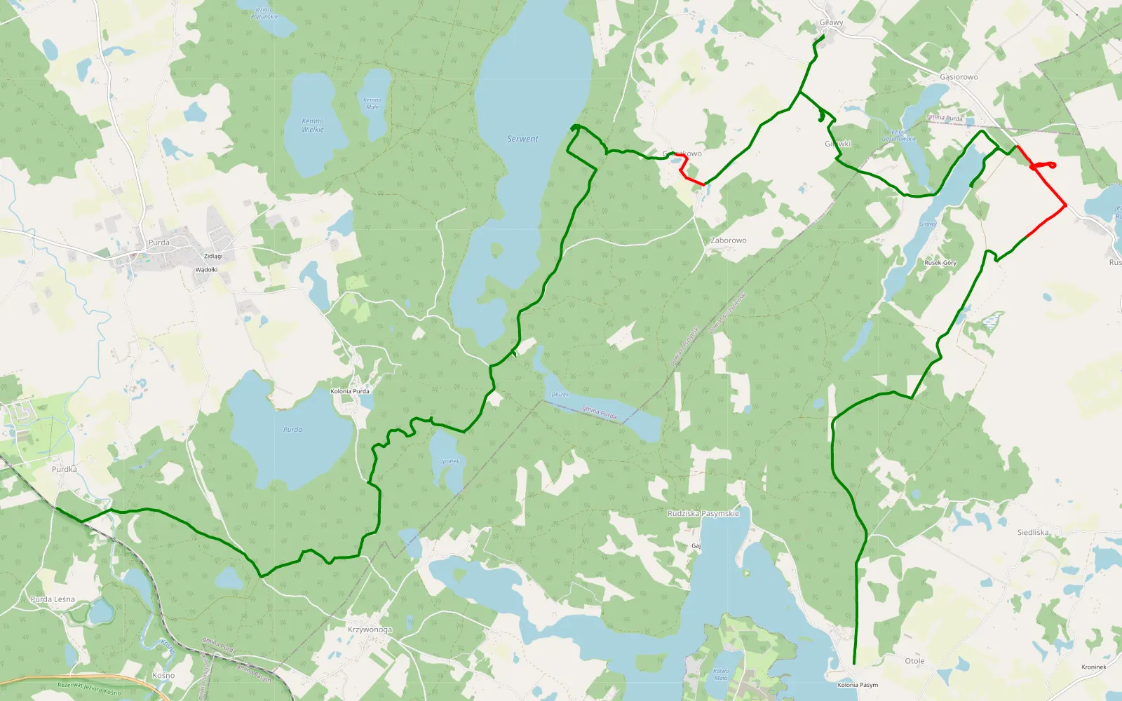 Mapa trasy Marcinkowo - Otole - 25.8 km trasy offroad, Powiat Olsztyński