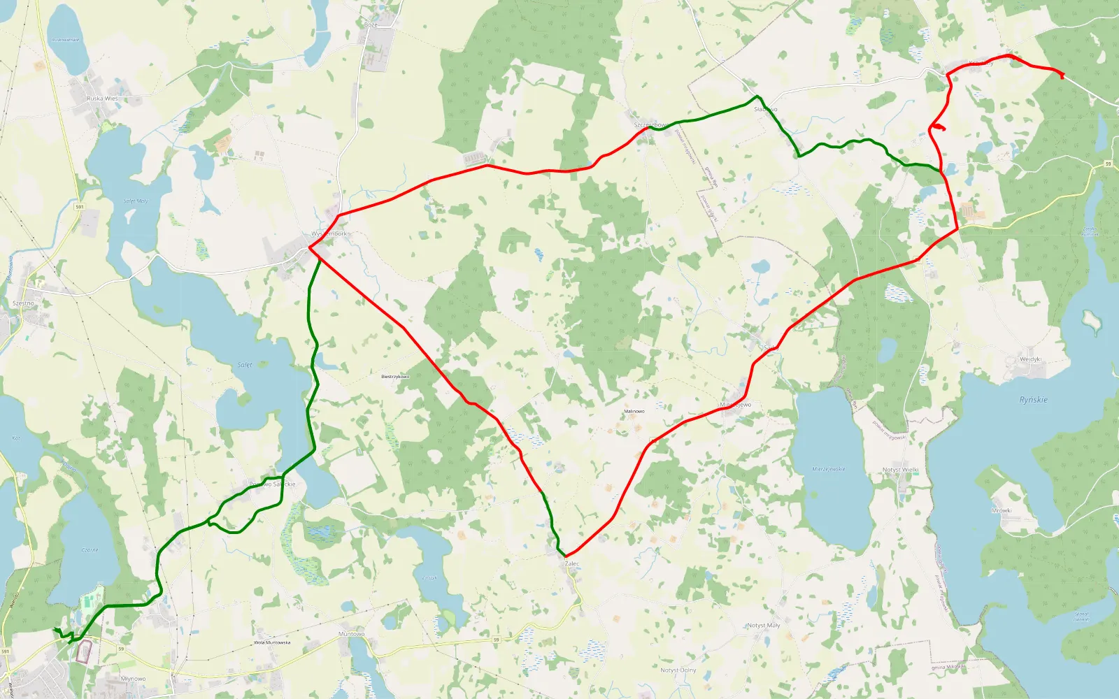 Mapa trasy Mrągowo - 35.4 km trasy offroad, Powiat Mrągowski