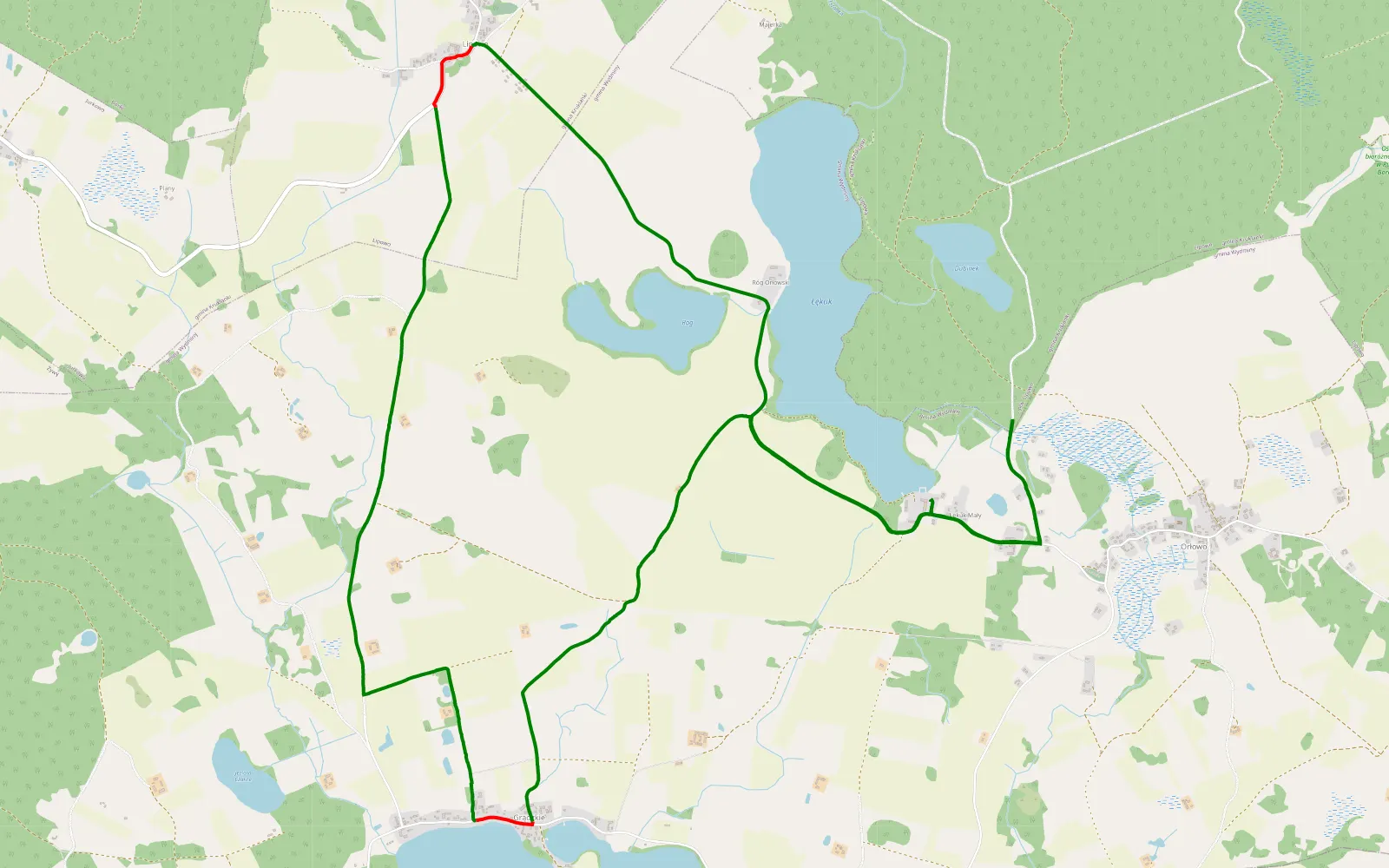 Mapa trasy Łękuk Mały - 12.4 km trasy offroad, Powiat Giżycki