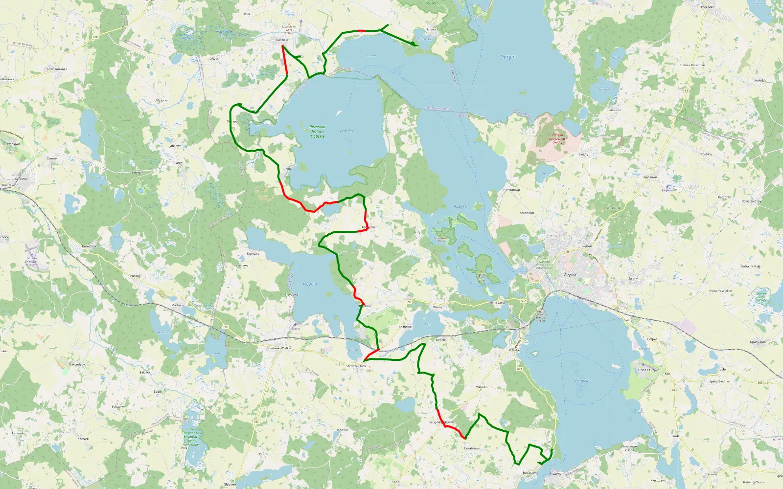 Map of Rydzewo - Łabapa - 49.9 km offroad trail, Giżycko County