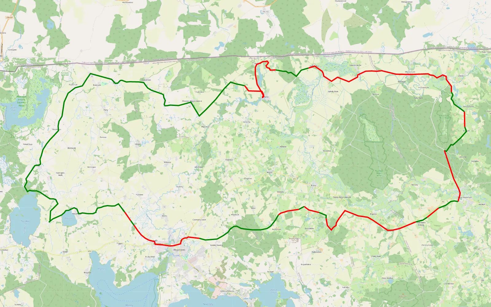 Map of Piramida Farenheita - projekt - 64.5 km offroad trail, Węgorzewo County