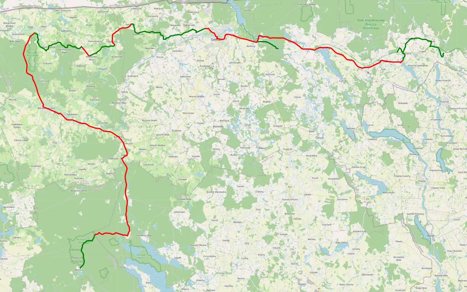 Map of Trasa wzdłuż mazurskich wiaduktów kolejowych - 95.2 km offroad trail, Gołdap County