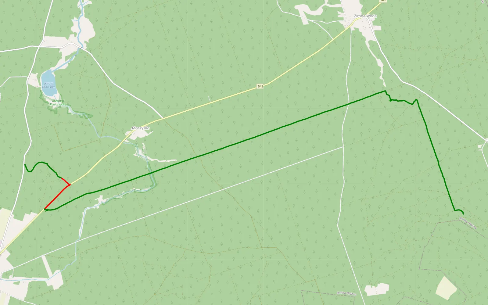 Mapa trasy Ulesie - Napiwoda - 12.3 km trasy offroad, Powiat Nidzicki