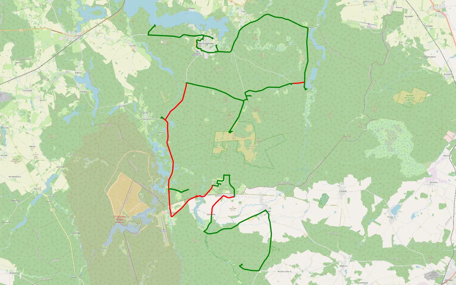 Map of Borne Sulinowo - Sypniewo - 55.8 km offroad trail, Szczecinek County