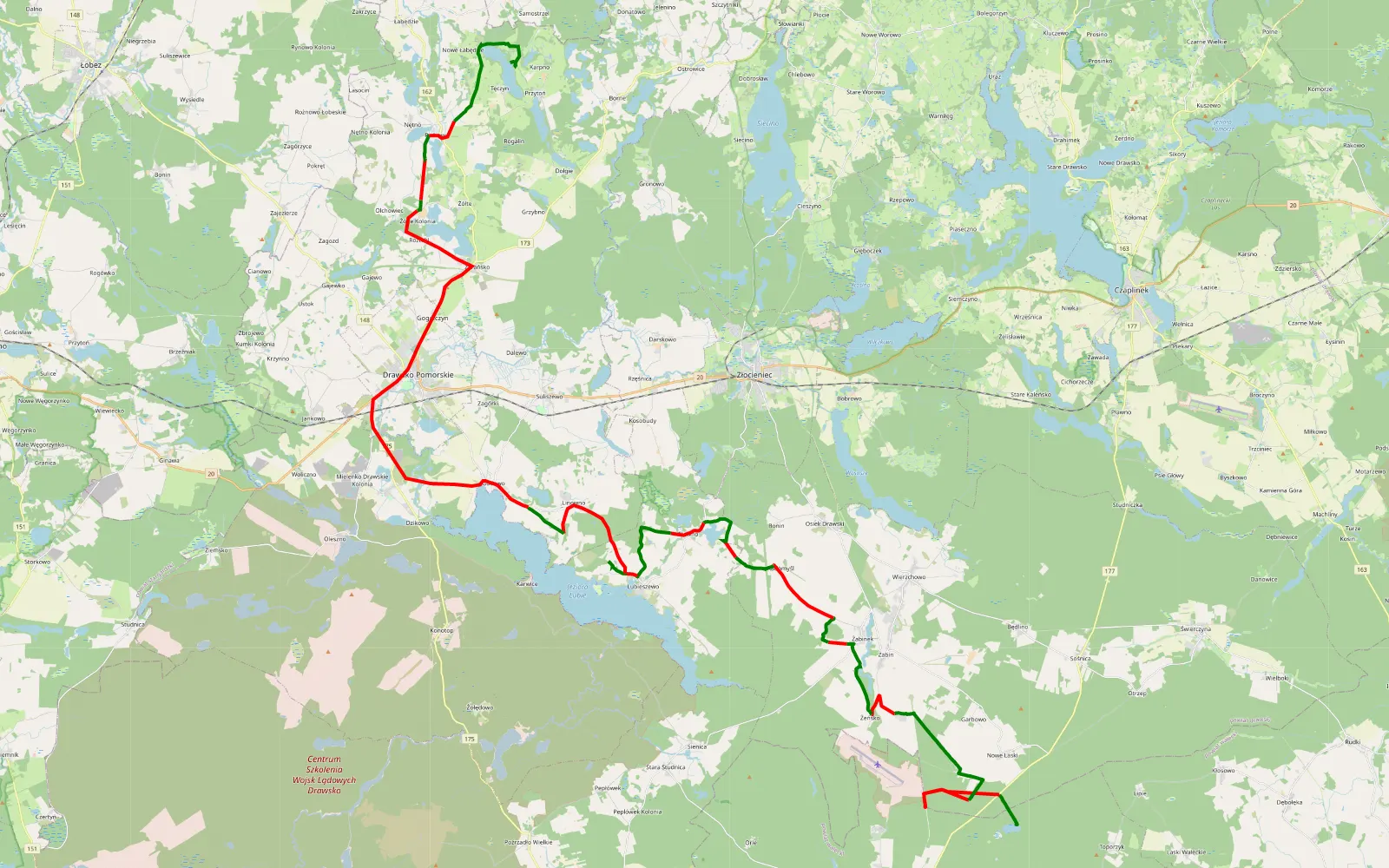 Map of Trasa Adasiowa 1.Nowe Laski - Tęczyn - 71.5 km offroad trail, Drawsko County
