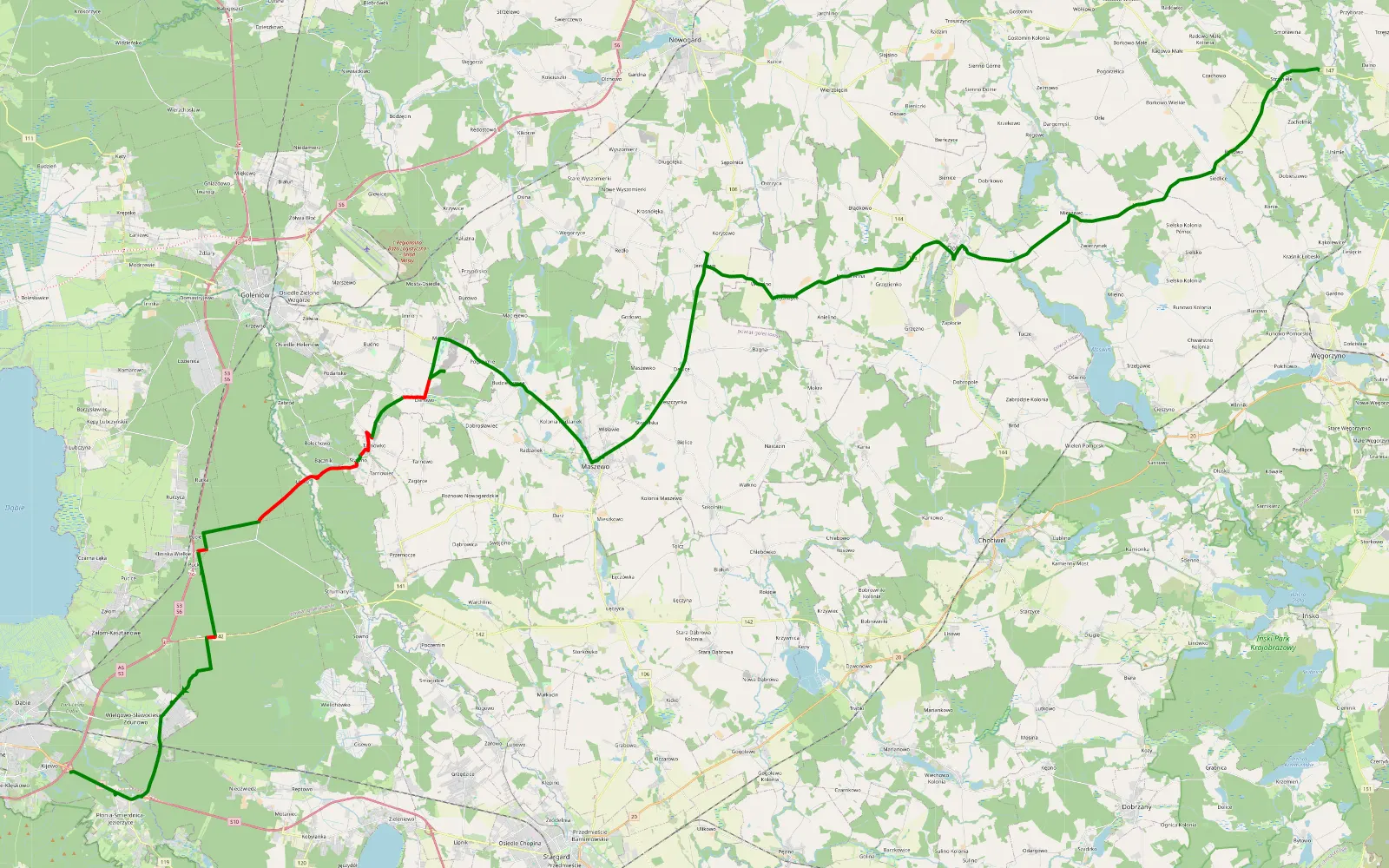 Mapa trasy Région szczecin - resko Pologne - 25.5 km trasy offroad, Powiat Goleniowski