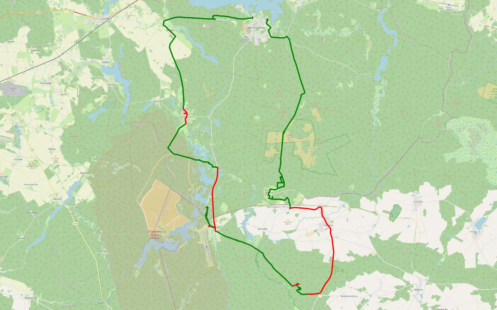 Map of Borne Sulinowo - Klomino - Bore Sulinowo - 50 km offroad trail, Szczecinek County