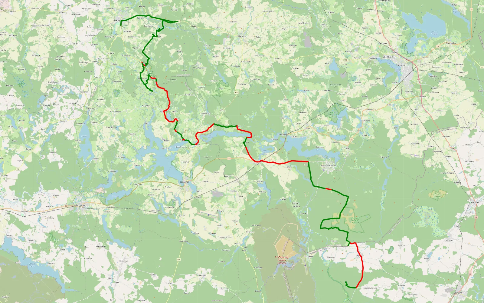 Map of Połczyn-Zdrój - 84.5 km offroad trail, Szczecinek County