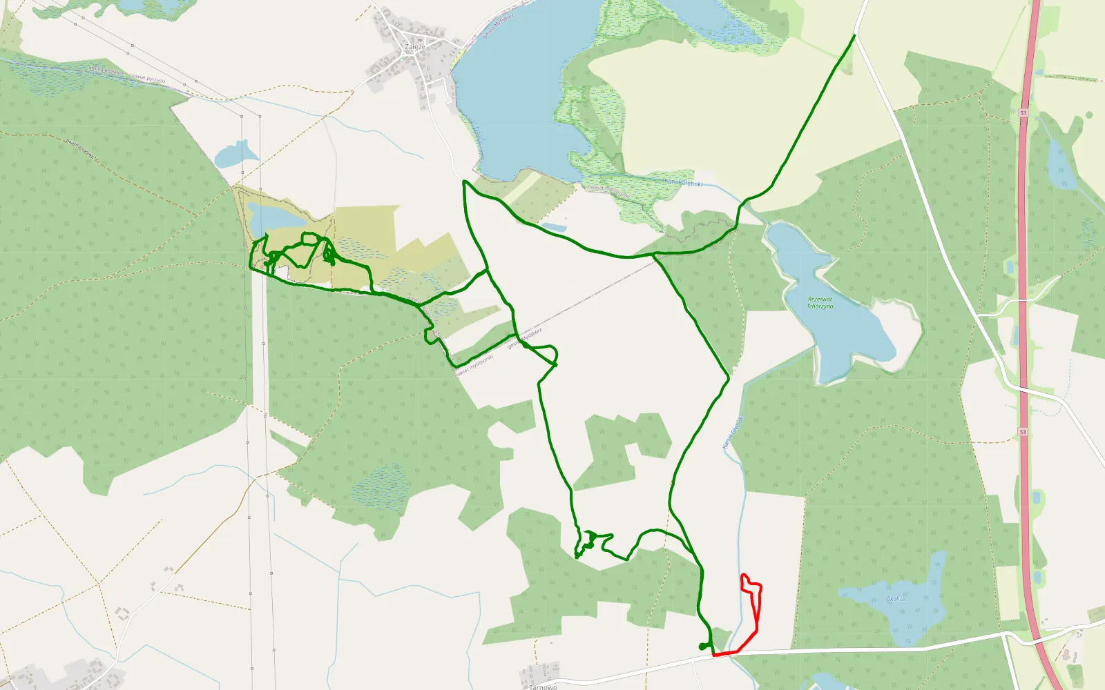 Mapa trasy Sitno - Załęże mud terrain - 19.2 km trasy offroad, Powiat Pyrzycki