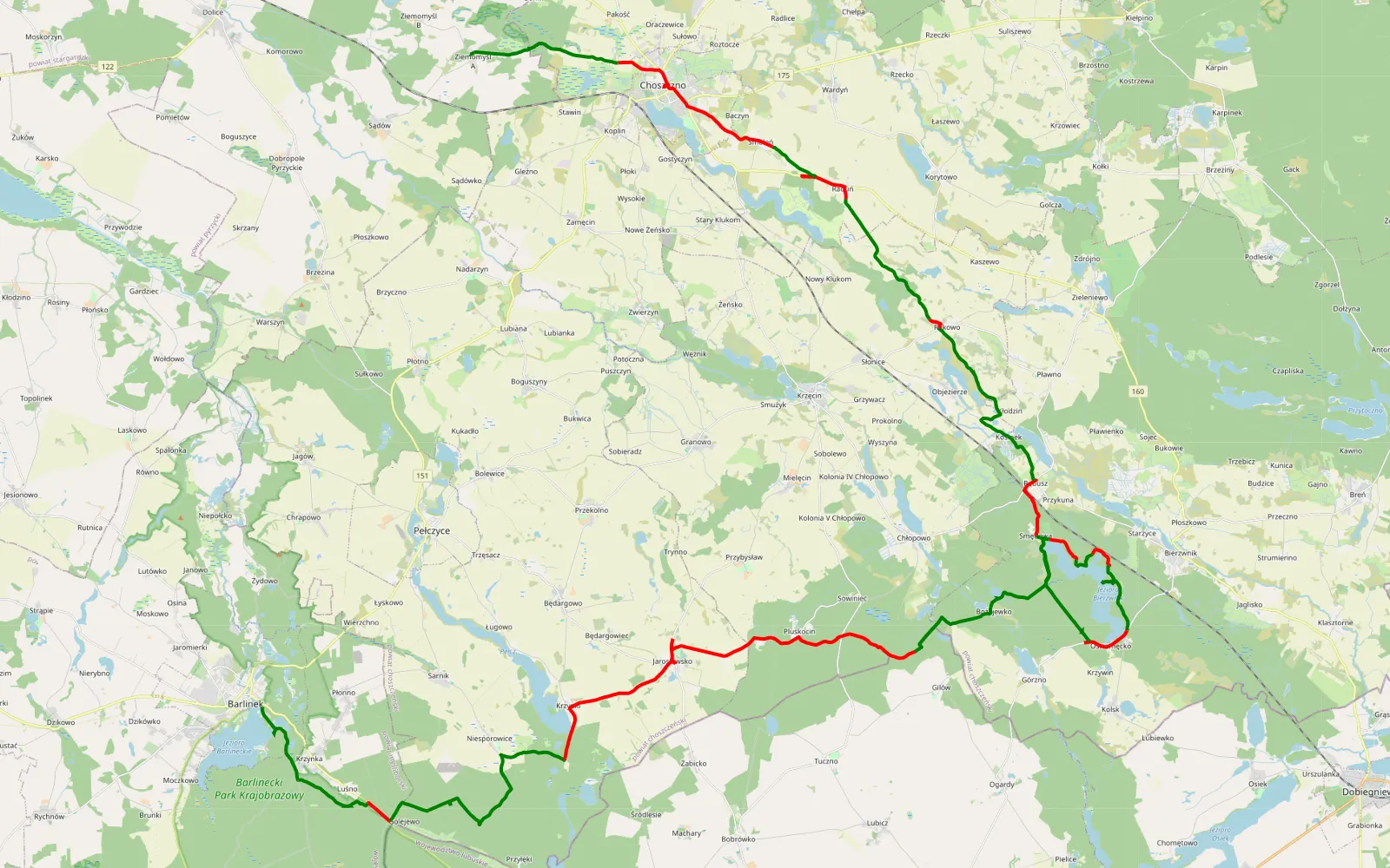 Map of Barlinek - Ziemomyśl AmcikBenyOverland - 78.7 km offroad trail, Choszczno County