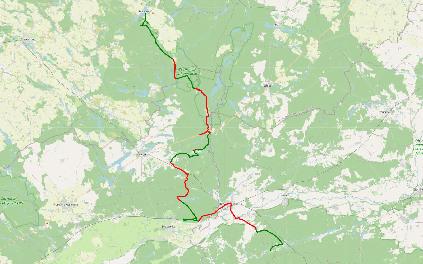 Map of Drawno - MaryLin - 95.9 km offroad trail, Strzelce-Drezdenko County