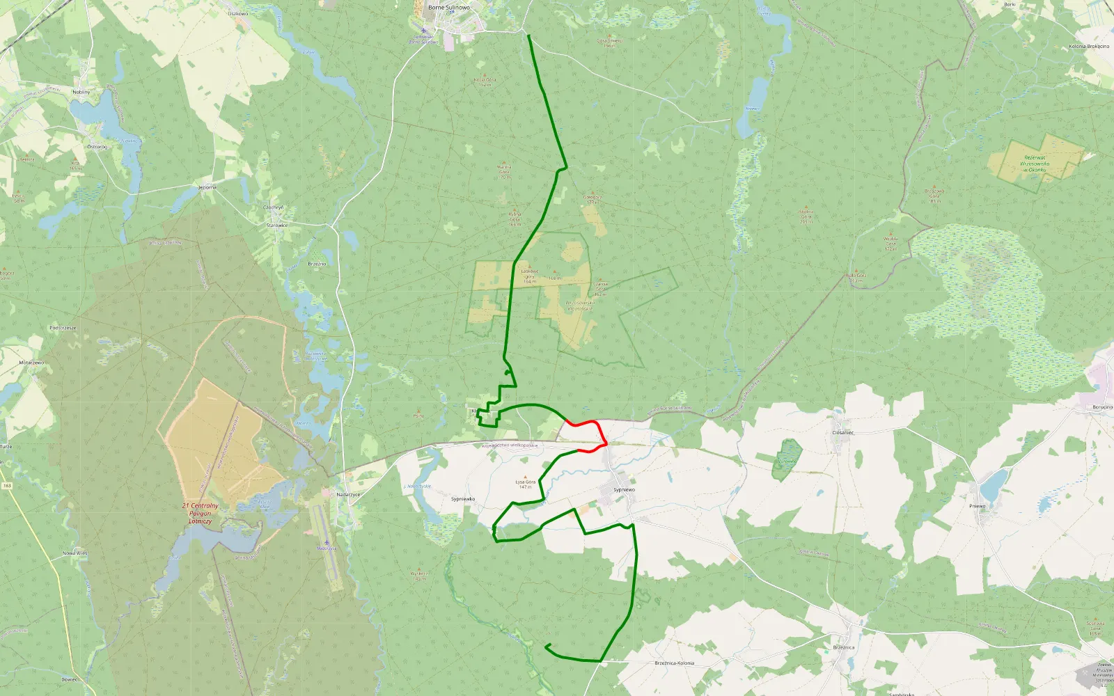 Mapa trasy Borne - 22.3 km trasy offroad, Powiat Szczecinecki