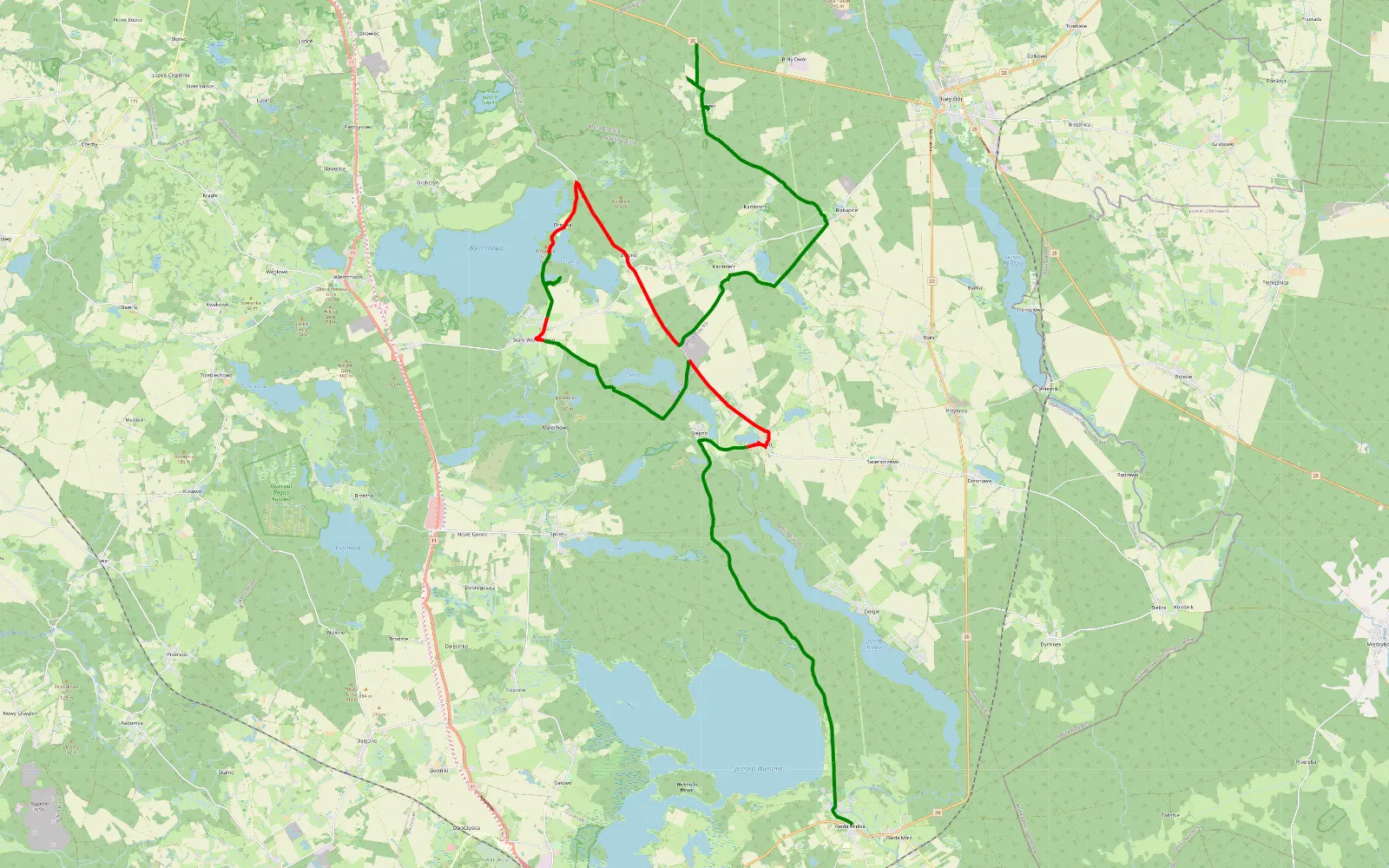 Map of Sępolno Małe - Gwda Wielka - 42.8 km offroad trail, Szczecinek County