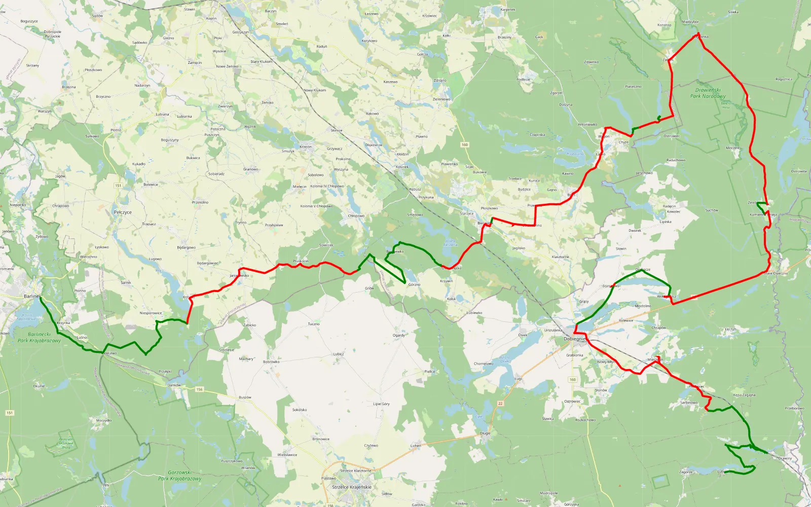 Map of Barlinek - Lubiewo - 134 km offroad trail, Strzelce-Drezdenko County