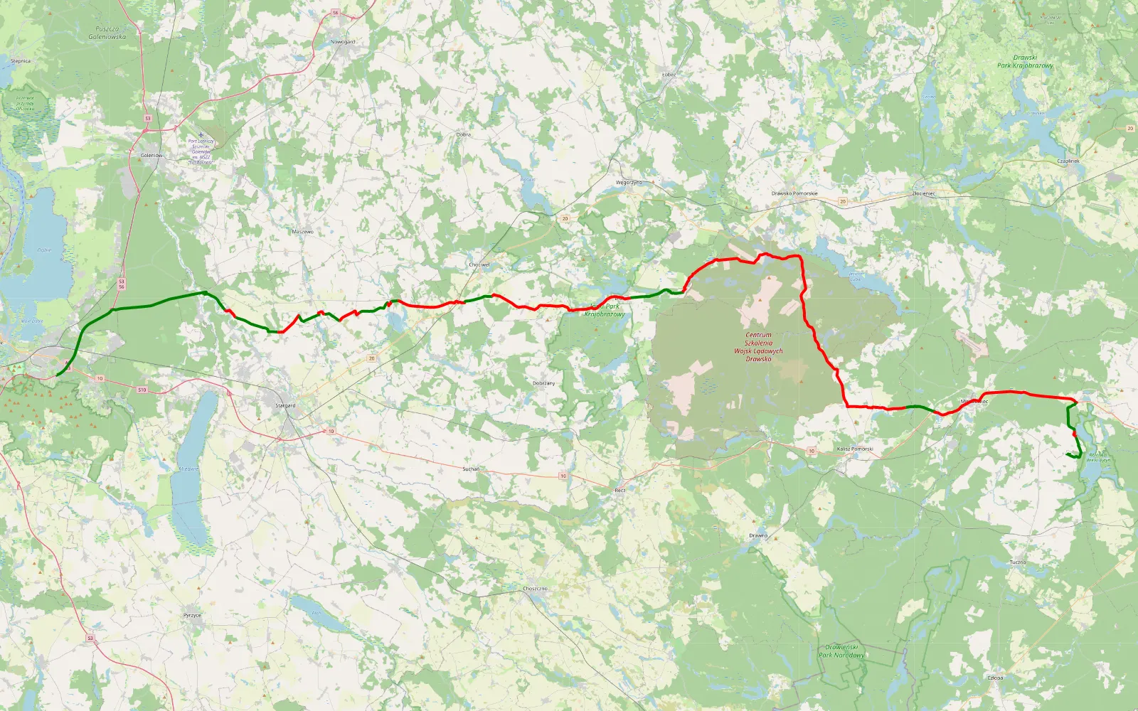 Map of Tag 1 Defender - 120.1 km offroad trail, Stargard County