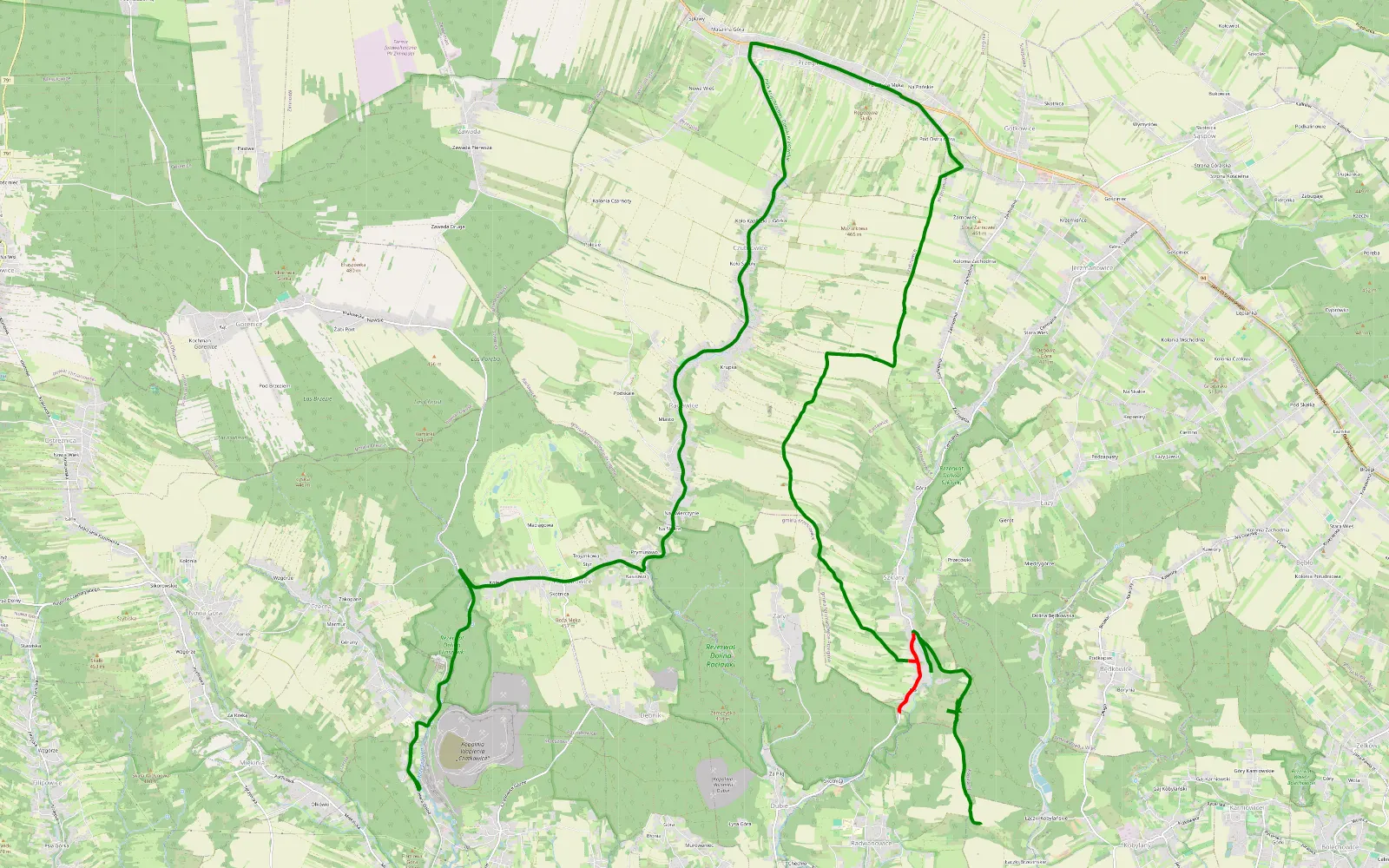 Mapa trasy Rzeczki - Czatkowice - 16.1 km trasy offroad, Powiat Krakowski