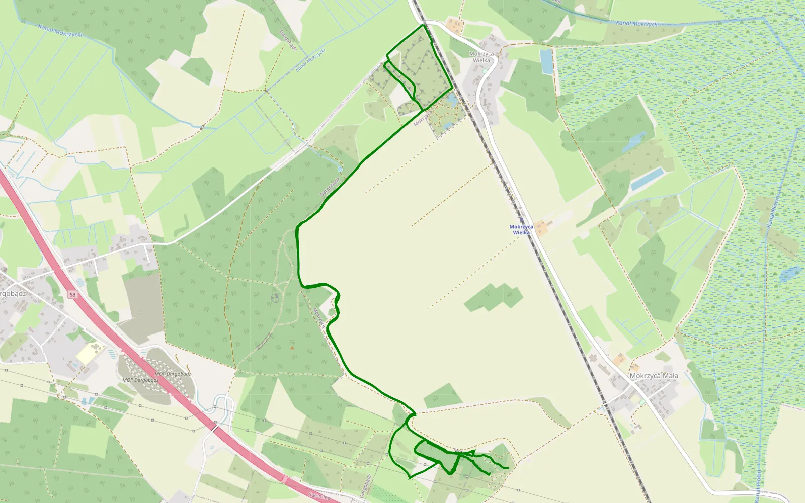 Mapa trasy Mokrzyca tour 4x4 tourist - 10.6 km trasy offroad, Powiat Kamieński