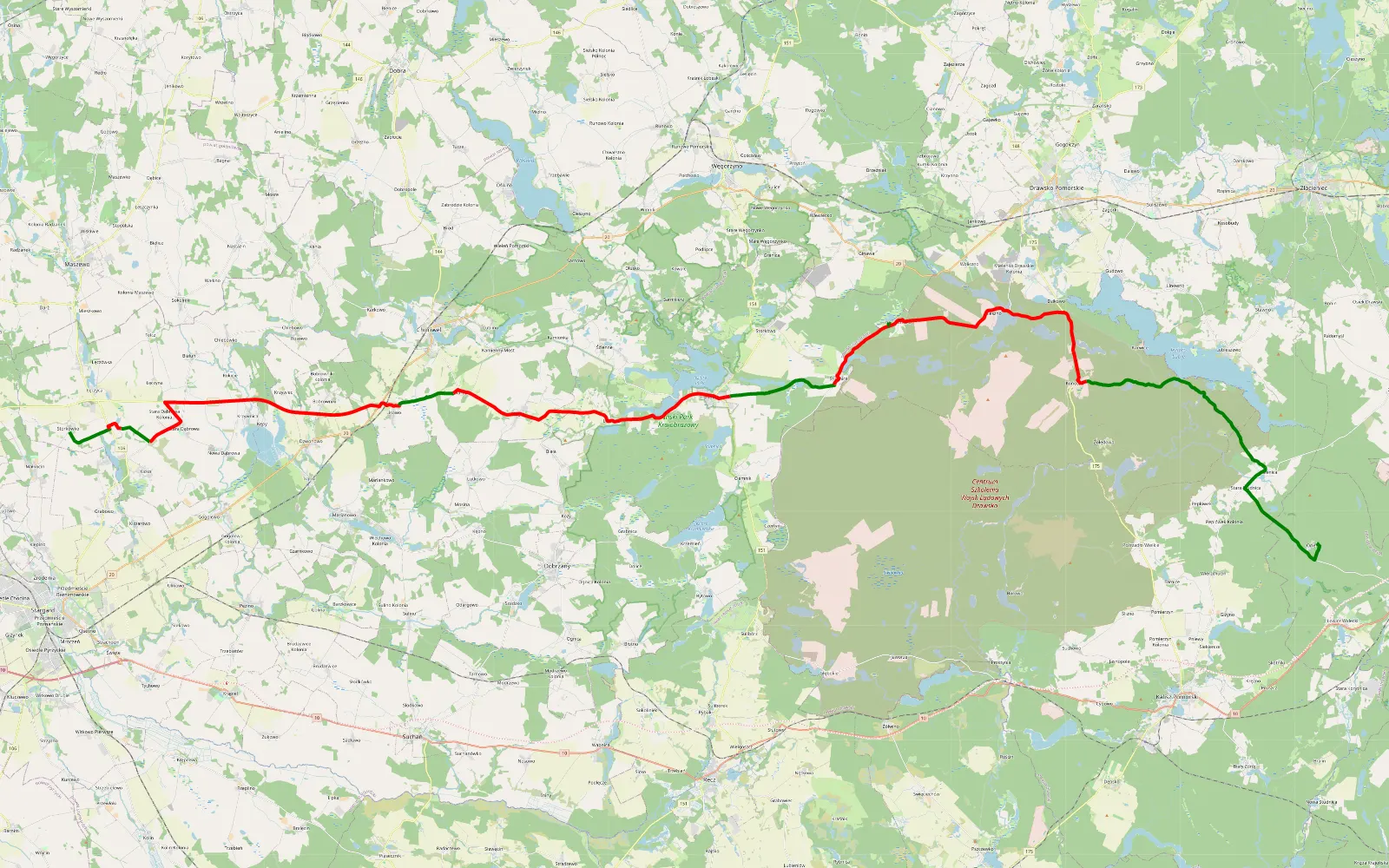 Map of Polen Tag 1 - 2 - 75.4 km offroad trail, Stargard County
