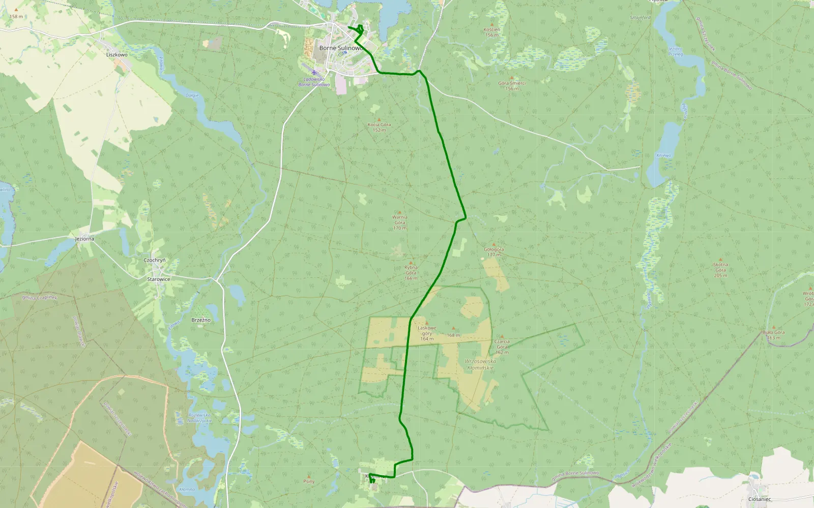 Map of Borne Sulinowo - Kłomino - 8.3 km offroad trail, Szczecinek County