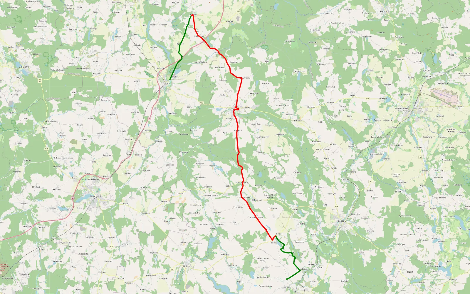 Mapa trasy Słudwia - Stacja Runowo Pomorskie - 49.4 km trasy offroad, Powiat Łobeski