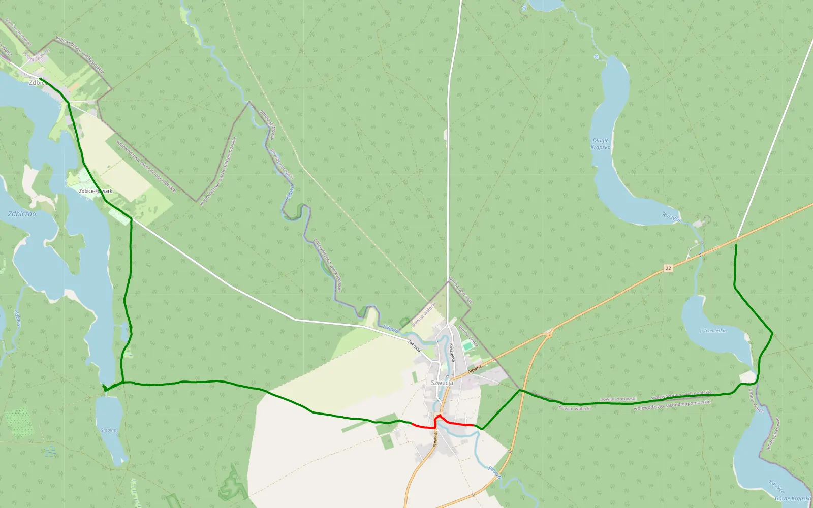 Map of Szwecja - Zdbice - 13 km offroad trail, Wałcz County