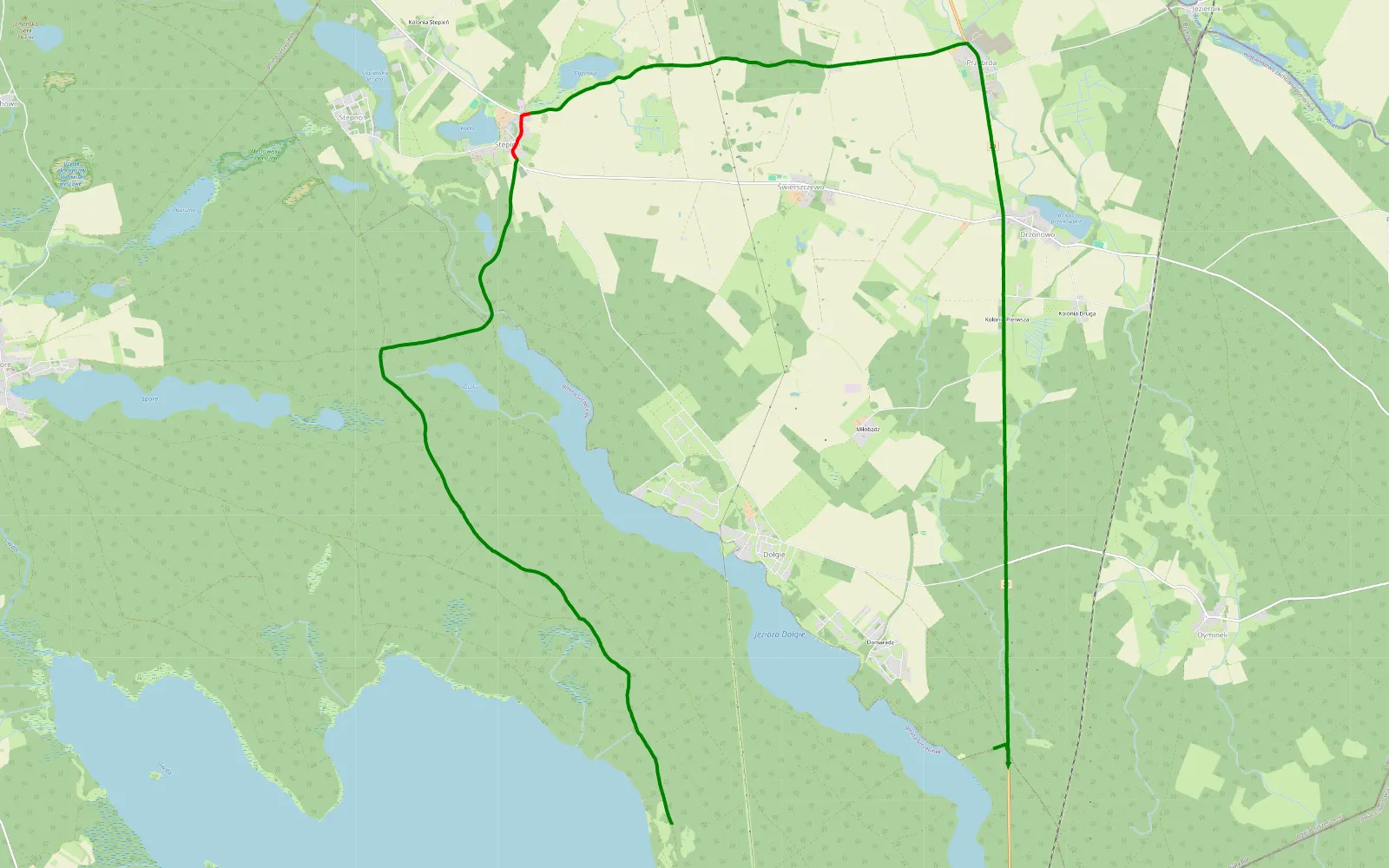 Map of Gwda Wielka - Dyminek - 14.2 km offroad trail, Szczecinek County