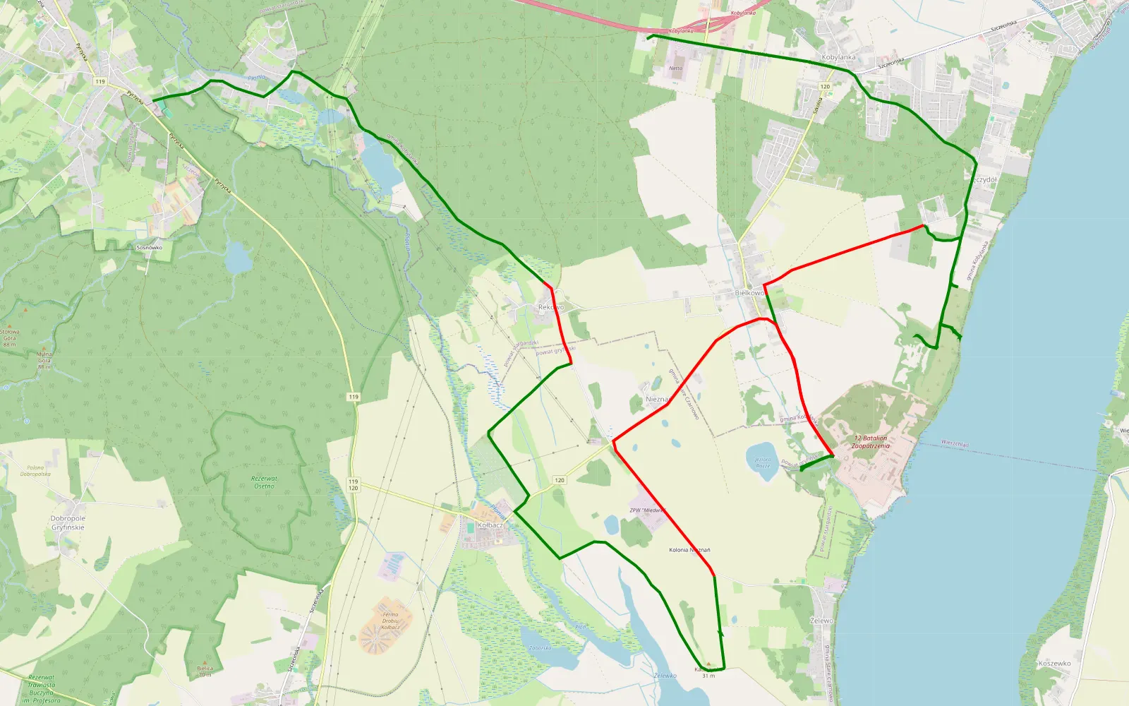 Map of miedwie2017-06-03 13-03 sat-810935821 - 24.3 km offroad trail, Stargard County