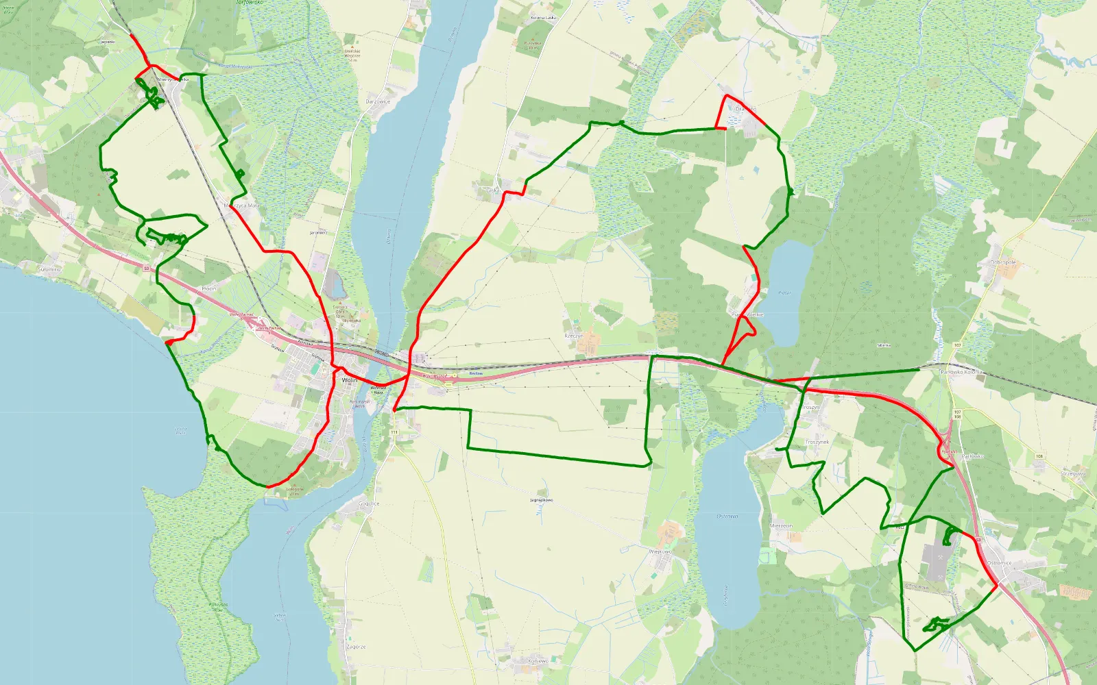 Mapa trasy Troszyn - 67.7 km trasy offroad, Powiat Kamieński