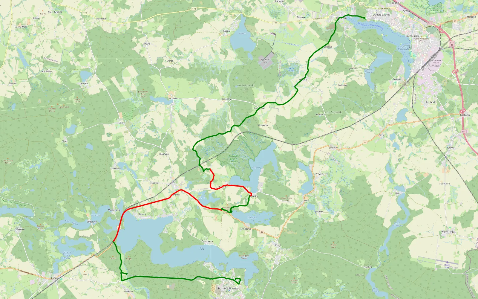Map of Borne 2 - 24.3 km offroad trail, Szczecinek County