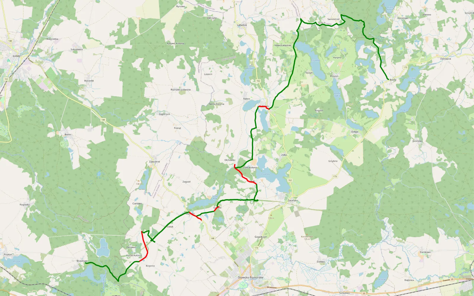 Map of Brzeźniak - Przytoń (Drawsko Wilcza 1) - 35.7 km offroad trail, Drawsko County
