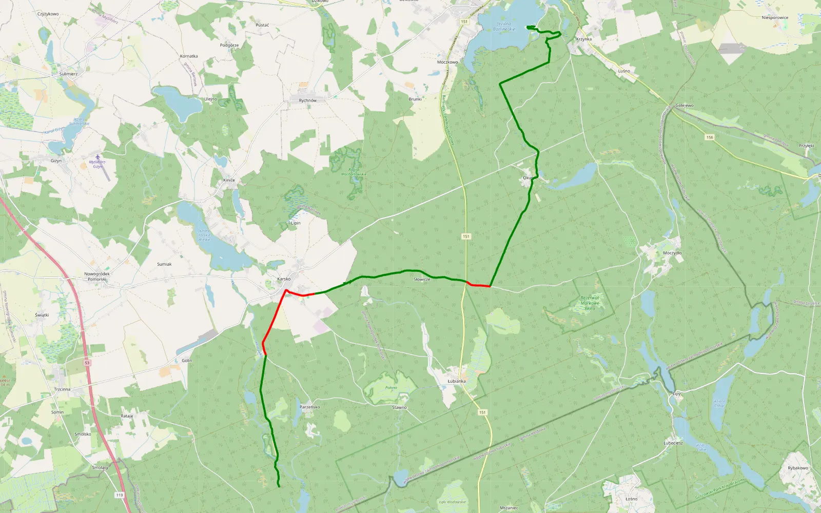 Map of Polen 2 - 24.1 km offroad trail, Myślibórz County