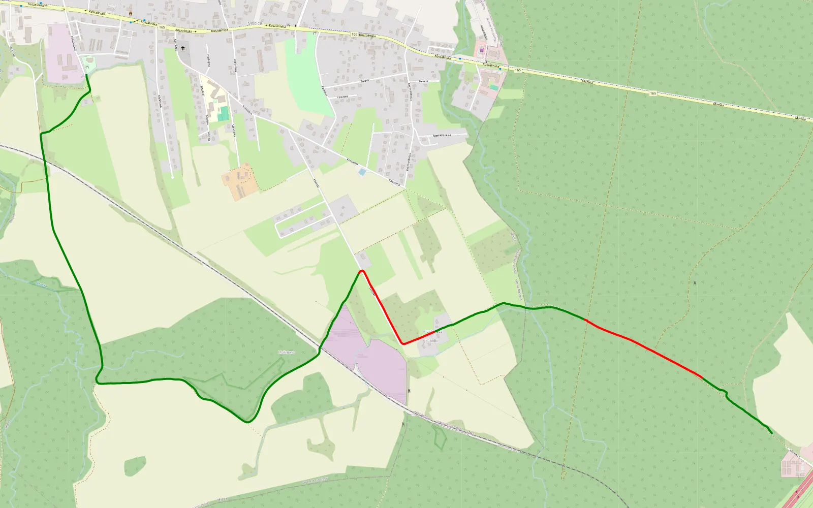 Mapa trasy Koszalin - Mścice - 5.5 km trasy offroad, Powiat Koszaliński