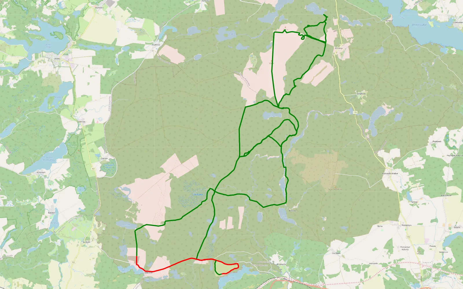 Mapa trasy Konotop 2 - 71.6 km trasy offroad, Powiat Drawski