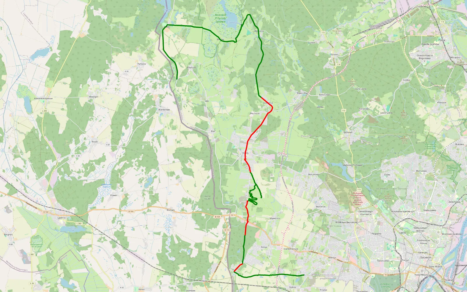 Map of Mierzyn - baja - Świdwie - 32.8 km offroad trail, Police County