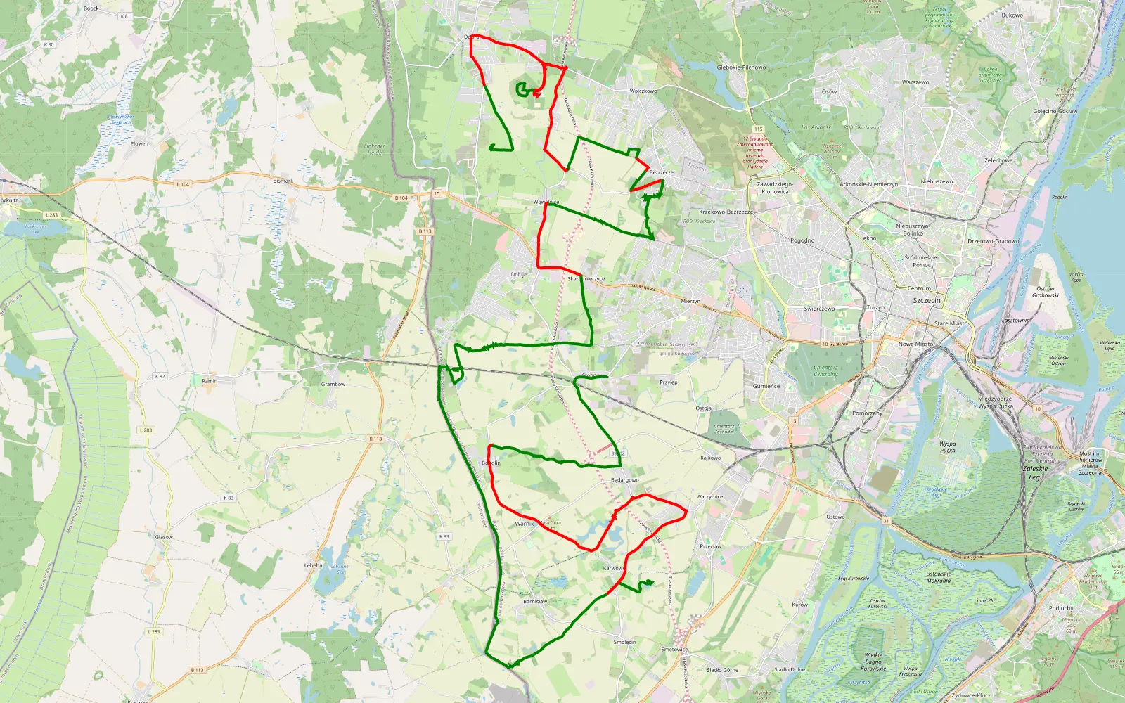 Map of stobno-dobra65km - 60.6 km offroad trail, Police County