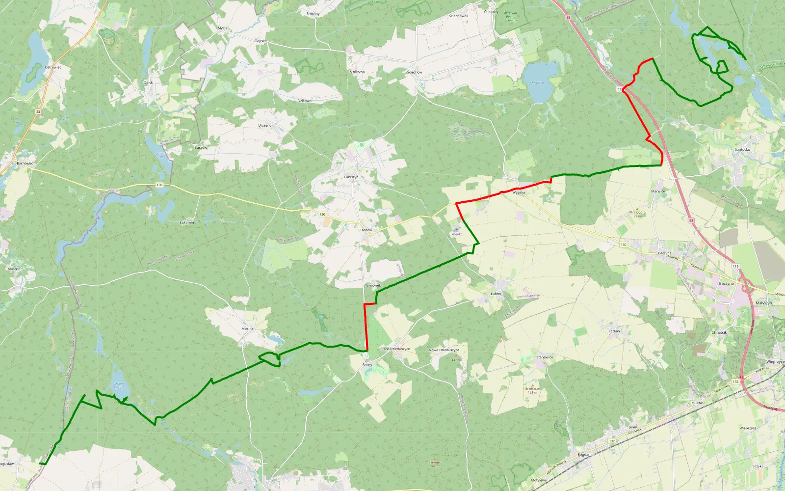 Map of Polen - 50.8 km offroad trail, Gorzów County