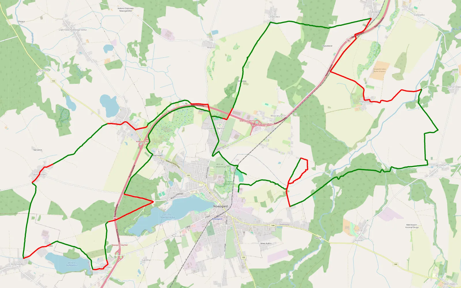 Map of Nowogard - 41.2 km offroad trail, Goleniów County