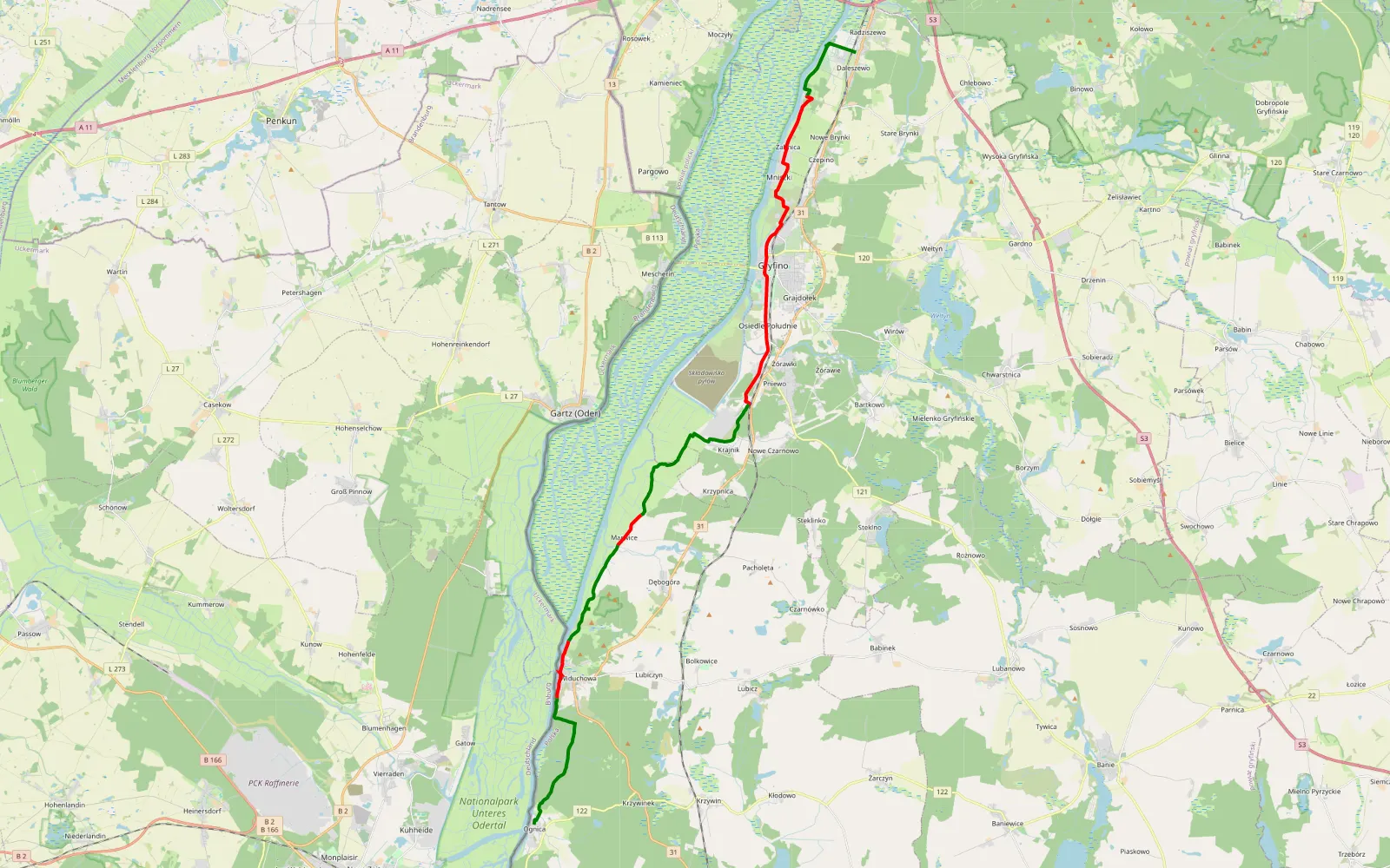Map of Daleszewo - Ognica - 34.2 km offroad trail, Gryfino County